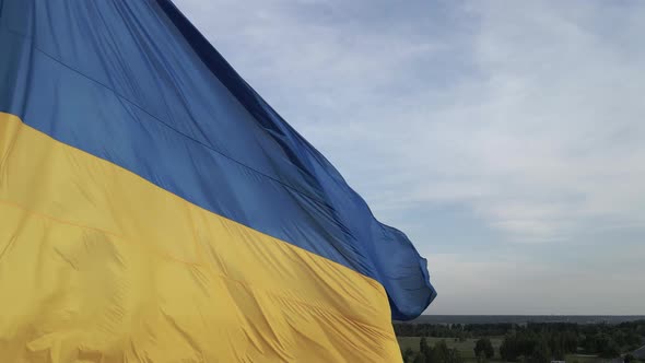 Flag of Ukraine. Slow Motion. Kyiv. Aerial