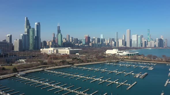 Aerial View of Chicago Cityscape and Lake Michigan