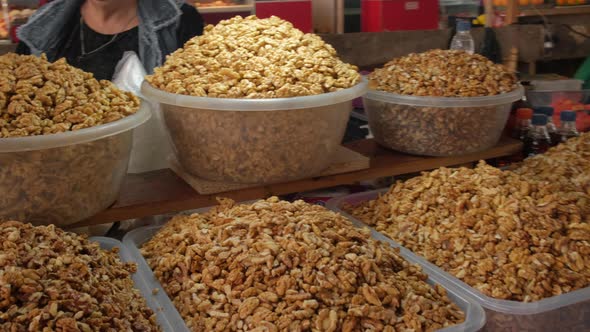 Peeled Walnuts for Sale Closeup on the Local Food Market in Georgia