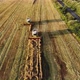 Drone Flying Over a Combine Harvester Working in a Wheat Field - VideoHive Item for Sale