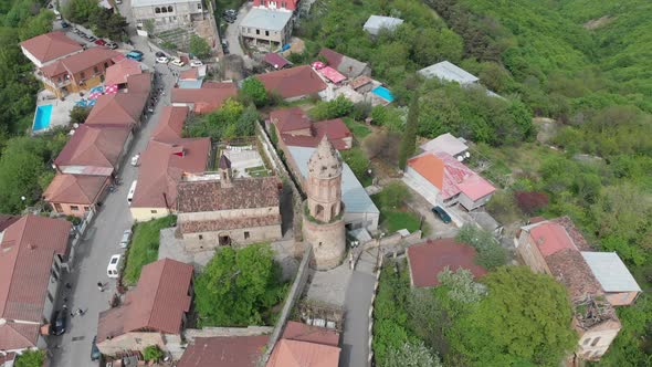 Aerial view of beautiful city of love Sighnaghi. Georgia 2019 spring