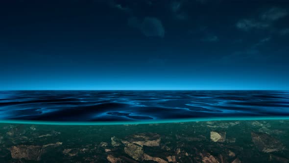 Underwater View with Horizon and Water Surface Split By Waterline