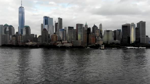 Aerial View of Manhattan Skyline, with World Trade Center, New York, USA.