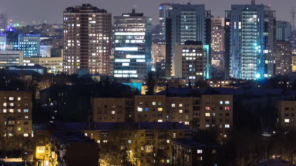 Kharkiv City From Above Night Timelapse at Winter