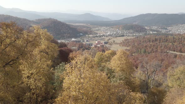 Aerial view of Ski resort Bakuriani. Georgia 2020 autumn