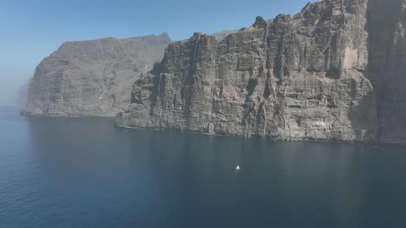 Los Gigantes Steep Huge Cliffs Rock Wall Bordering the Blue Atlantic Ocean Panorama Seascape Aerial