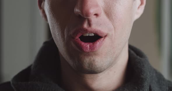 Closeup Portrait Mouth of a Shocked Man with Sudden Good News Rejoices at a Successful Win and Feels