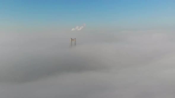 Aerial View of Moskovsky Bridge in Kiev in Dense Fog  Video