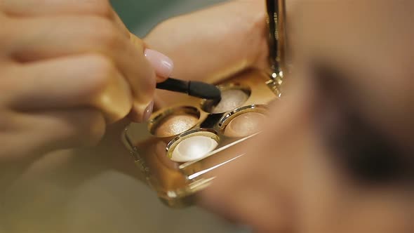 Make-Up Artist Putting Eye-Shadows on Eyelids, Sophisticated Evening Make-Up