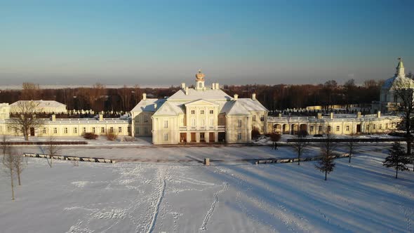 Oranienbaum Lomonosov Royal Residence with Park at Sunny Snowy Winter Day