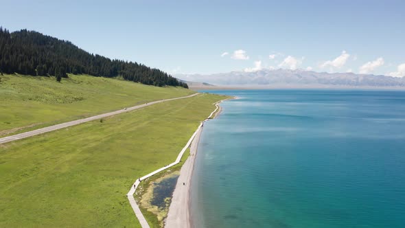 Lake and grassland with a sunny day