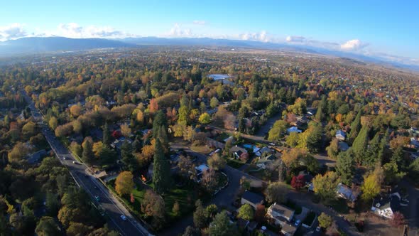 Birds Eye View Flying Above Medford Oregon On Sunny Autumn Day