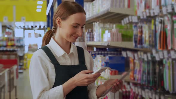 Young Woman Chooses Toothbrush Scanning Product Closeup