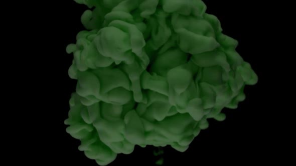 Abstract Colored Animation of a Green Shade of Paint, on a Perfect Black Background.