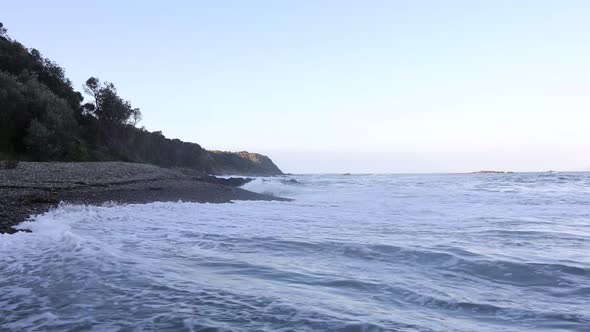 High tide waves crashing on a cold southern beach in Victoria Australia.