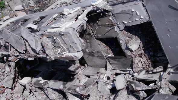 Vertical Video of a Destroyed Residential Building During the War in Ukraine