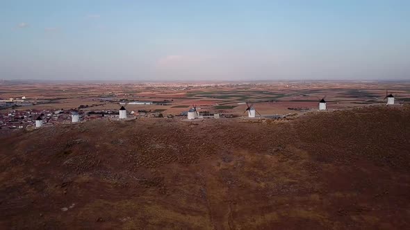 Aerial View of Don Quixote Windmills. Molino Rucio Consuegra in the Center of Spain