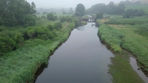 Beautiful sky view of the river otter in East Devon, South West England. Lot's of wildlife and woodl