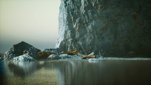 Seascape with White Rocky Cliffs in Sea Bay