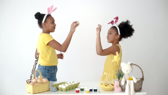 African American School Kids Playingand Having Fun on Easter Holidays