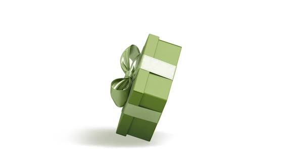 Blank green gift box with ribbon bow, looped rotation