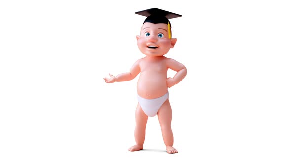 Fun 3D cartoon of a student baby