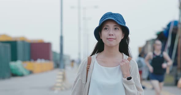 Woman in Sai Wan Freight Terminal of Hong Kong