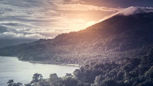 Danau Buyan Lake at High Forestry Hill Under Grey Clouds