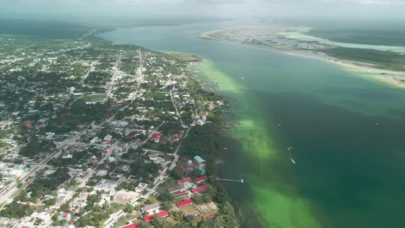 The fortress of Bacalar in Mexico and the lagoogb as seen from the sky