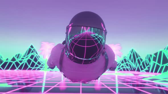 Astronaut Surrounded By Flashing Neon Lights