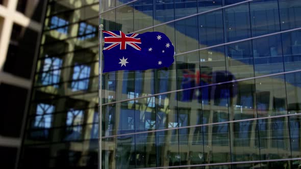 Australia Flag Waving On A Skyscraper Building