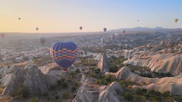 Cappadocia, Turkey : Balloons in the Sky. Aerial View