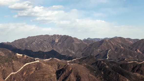 Famous Chinese Great Wall in White Cloud Shadows Timelapse