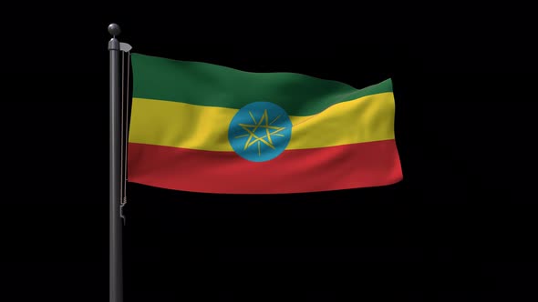 Ethiopia Flag On Flagpole With Alpha Channel 4 K