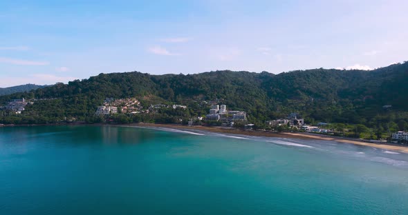 Aerial panoramic view landscape and cityscape view of Patong beach Phuket Thailand.