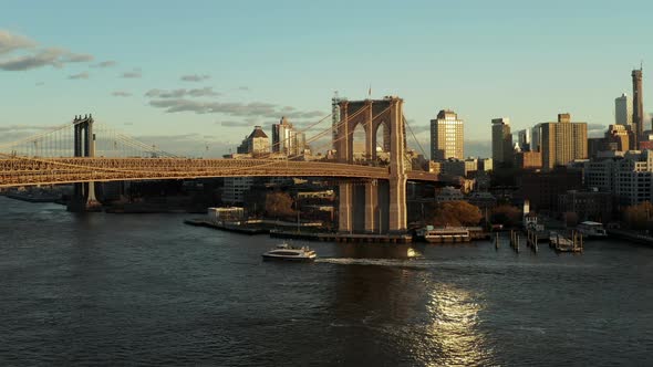 Passenger Cruise Ship Passing Under Brooklyn Bridge