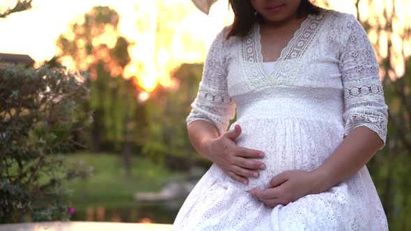 Pregnant Woman Feeling Happy at Garden Home