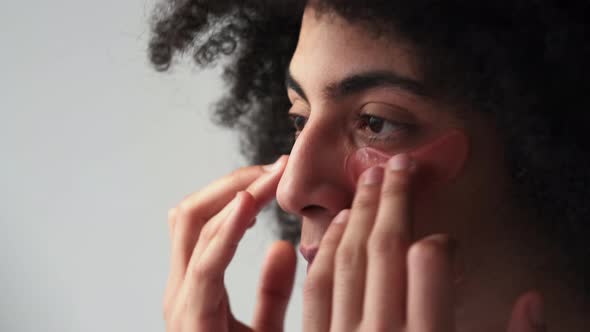 Male Skincare Guy Applying Gel Under Eye Patches