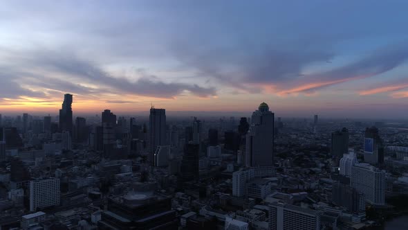 Bangkok thailand aerial city view drone footage over the city.