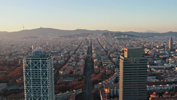 Aerial View on Barcelona From Behind Torre Mapfre Hotel Arts