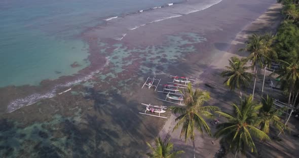 Tropical Beach Coast with Fishing Boats and Exotic View of the Beach