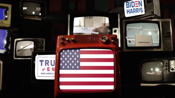 Biden vs Trump, United States Presidential Election, on Retro TVs.