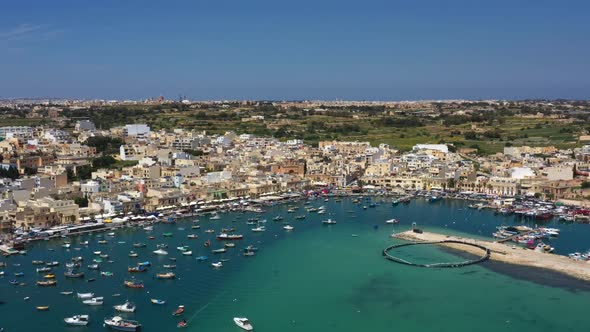 Aerial view of the city Marsaxlokk in Malta