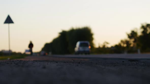 Driving Truck Silhouette in Sunset Bokeh