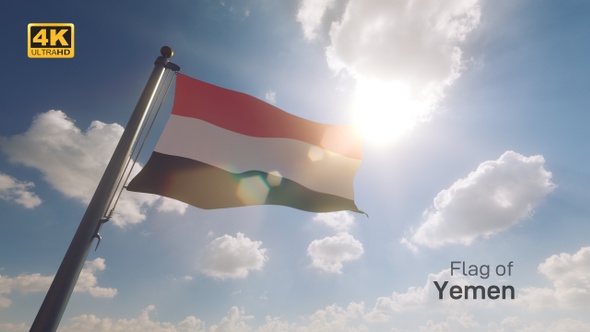 Yemen Flag on a Flagpole V2 - 4K