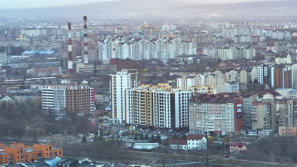 Aerial View of High Rise Apartment Buildings and Streets with Traffic in City Residential Area