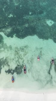 Boat Boats in the Ocean Near the Coast of Zanzibar Tanzania Slow Motion Vertical Video