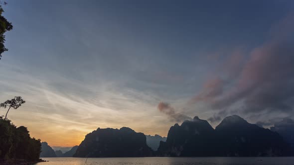 Time Lapse Sunrise Over The Mountain Range In Lagoon.