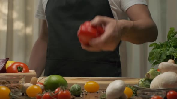 Professional Chef Prepares Red Bell Pepper