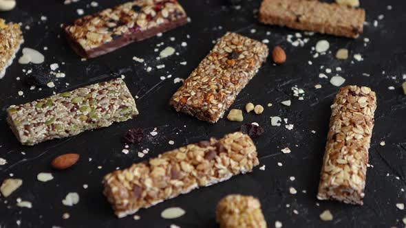 Mixed Gluten Free Granola Cereal Energy Bars. With Dried Fruits and Nuts